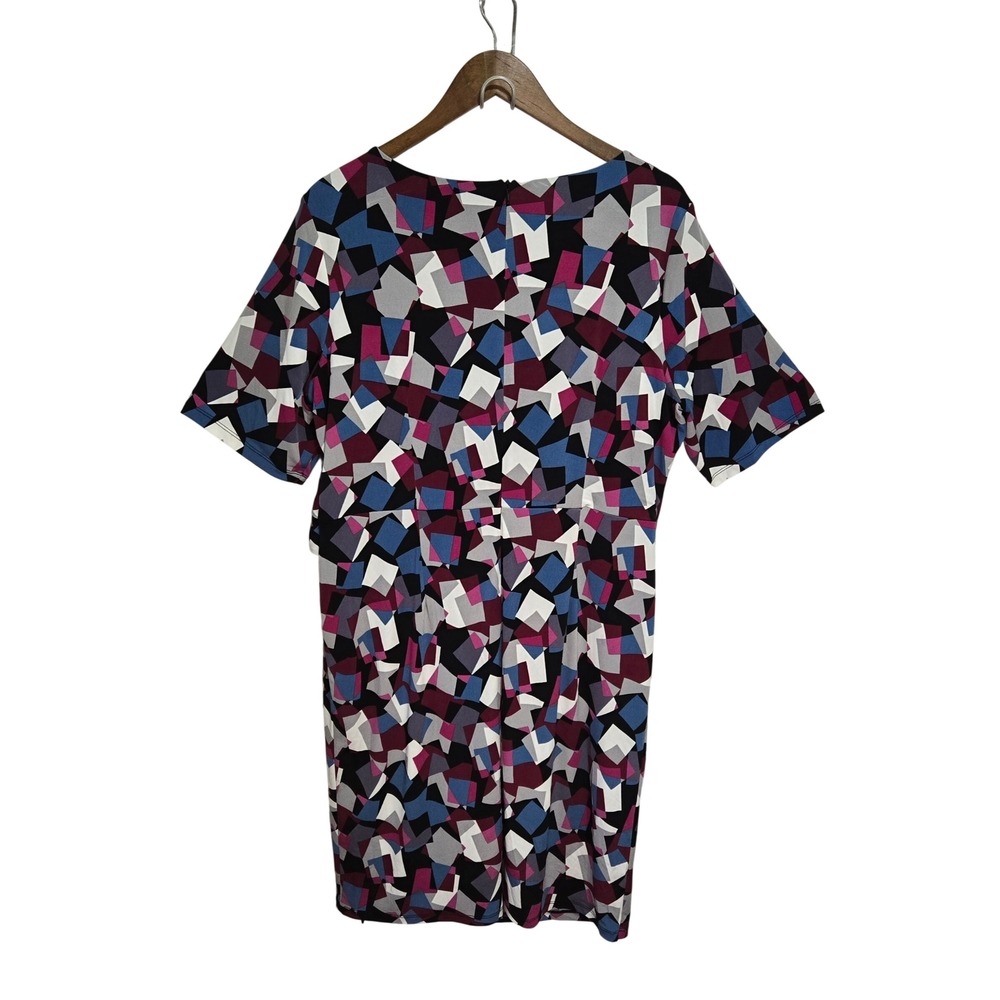 Kasper Womens Size 16 Geometric Abstract Print Short Sleeve Draped Sheath Dress